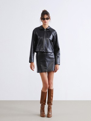 Lc Waikiki Yeni Sezon Beli Fermuarlı Deri Görünümlü Mini Etek