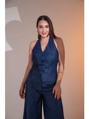 Roxxlen Kadın Büyük Beden Yeleği Gipeli 2'li Takım Lacivert