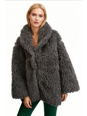 Rays Antrasit Çıt Çıtlı Peluş Kadın Kaban 8471