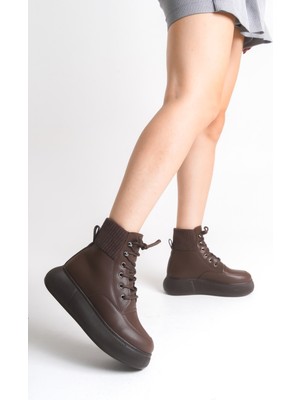 Limeo Kadın Platform Kalın Taban Bağcıklı Triko Detaylı Günlük Bot & Bootie