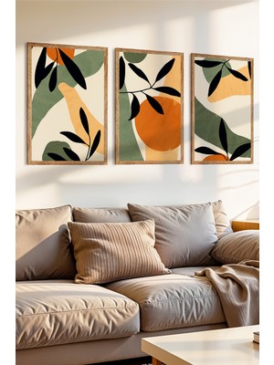 Zevahir Mobilya Dekorasyon 3 Parça Doğal ve Akdeniz Esinti Konsepli Ahşap Çerçeve Görünümlü Mdf Tablo Seti