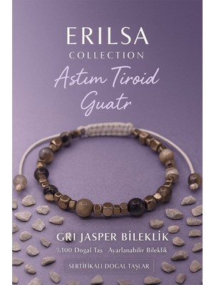 Erilsa Sertifikalı Astım Tiroid ve Guatr Enerji Destek Bilekliği – Gri Jasper ve Terahertz Doğal Taş