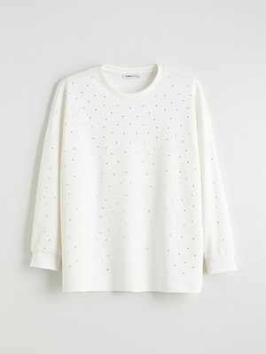 Lc Waikiki Yeni Sezon Büyük Beden Bisiklet Yaka Taşlı Kadın Sweatshirt