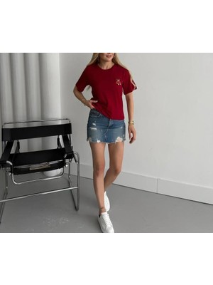 Giyimodam Ayıcıklı Kısa Boy Tişört Kısa Kollu Penye