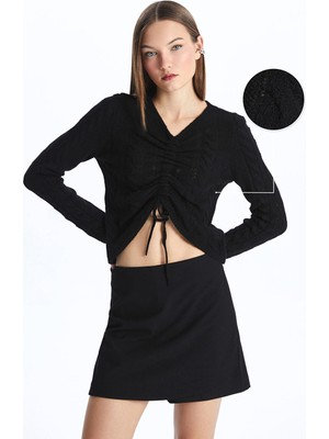 Lc Waikiki Yeni Sezon V Yaka Kendinden Desenli Uzun Kollu Kadın Triko Kazak