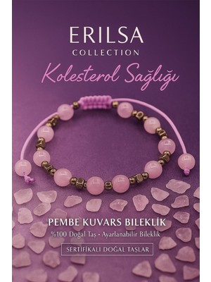 Erilsa Sertifikalı Kolesterol Sağlığı Bilekliği - Pembe Kuvars 6 mm Doğal Taş – Terahertz Destekli