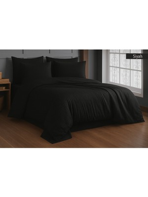 Moon Secret Premıum Siyah Renk Pamuk Saten Çift Kişilik Lastikli Çarşaf Nevresim Takımı
