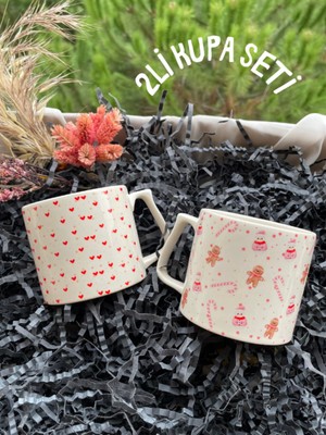 2 ‘li Seramik Kupa Bardak , Yılbaşı Ağacı, Kurabiye, Kardan Adam, Yeni Yıl & Doğum Günü Hediyesi