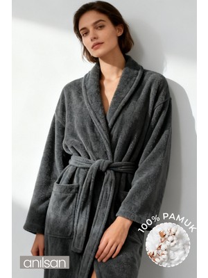 Anılsan Şalyaka Bornoz Antrasit %100 Pamuk Unisex Spa Için Ideal Kadın/Erkek
