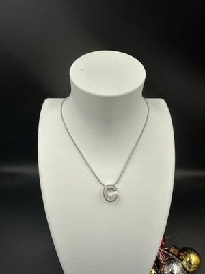 Stainless Steel Gümüş Renk Taşlı C Harfi Kolye