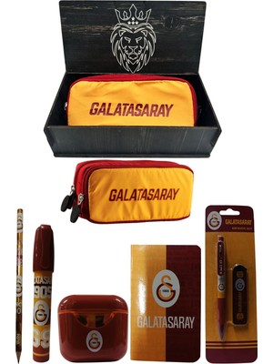 Me Çanta Galatasaray Orjinal Lisanslı Kırmızı Air Kalemtraş Ahşap Kutulu 6'lı Kırtasiye Seti