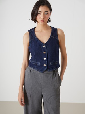 Lc Waikiki Yeni Sezon V Yaka Kadın Jean Yelek