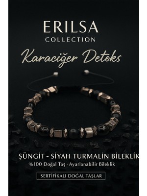 Erilsa Sertifikalı Şungit ve Siyah Turmalin Karaciğer Detoks Bilekliği – Arınma ve Koruma Taşları