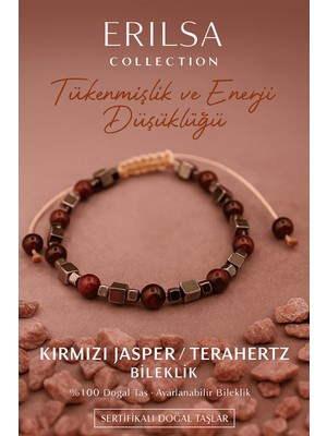Erilsa Sertifikalı Tükenmişlik ve Enerji Düşüklüğü Bilekliği - Kırmızı Jasper ve Terahertz Taşı – 6 mm Doğal Taş
