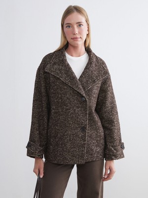 Lc Waikiki Yeni Sezon Dik Yaka Desenli Oversize Kadın Kaşe Kaban