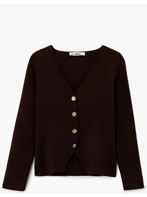 Koton Kadın Viskon Karışımlı Uzun Kollu V Yaka Düğmeli Triko Hırka 6WAL90036IT