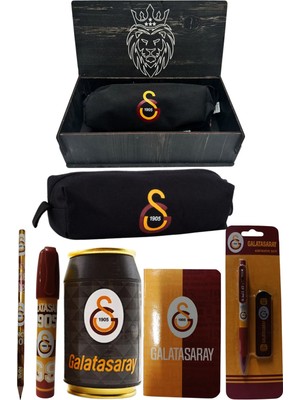 Me Çanta Galatasaray Orjinal Lisanslı Siyah Air Kalemtraş Ahşap Kutulu 6'lı Kırtasiye Seti