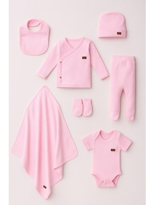 Dinamik çocuk Kız Erkek Bebek Organik %100 Pamuk 7li Yenidoğan Hastane Çıkış Seti (Battaniye Dahil)