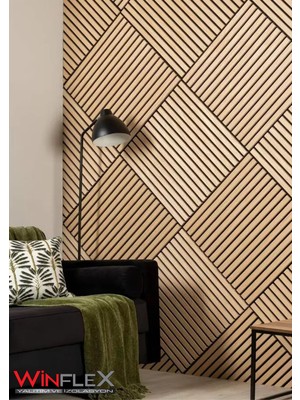 Winflex Mini Eko Akustik Ahşap Panel 60X60 cm MDF Malzeme ile Dekoratif Safir Meşe