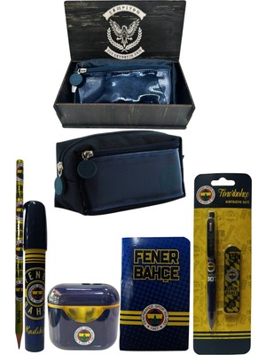 Me Çanta Fenerbahçe Orjinal Lisanslı Lacivert Air Kalemtraş Ahşap Kutulu 6'lı Kırtasiye Seti