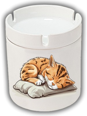 Kokusuz Sigara Küllüğü - Kokusuz Kül Tablası - Doğart Sanat Uyuyan Kedi Baskılı Kül Tablası