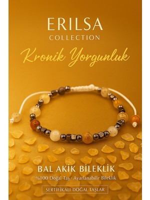 Erilsa Sertifikalı Kronik Yorgunluk Stres Destek Bilekliği - Bal Akik ve Terahertz Doğal Yaşam Gücü Taşı