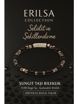 Erilsa Sertifikalı Selülit Azaltma ve Enerji Temizleme Bilekliği Şungit ve Terahertz Taşı 6 mm Doğal Taş