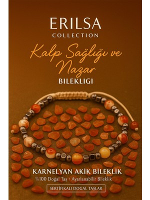 Erilsa Sertifikalı Kalp Sağlığı ve Nazar Bilekliği – Karnelyan Akik - Terahertz (6 Mm)