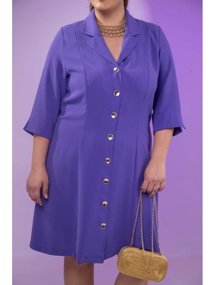 Kadın 33371 Önü Düğmeli Gömlek Mor Elbise