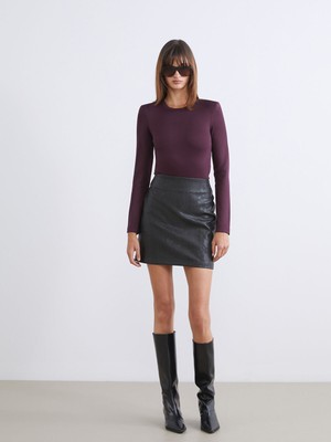 Lc Waikiki Yeni Sezon Beli Fermuarlı Deri Görünümlü Mini Etek