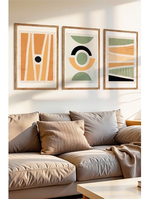 Zevahir Mobilya Dekorasyon 3 Parça Doğal Çizgiler Konsepli Ahşap Çereçeve Görünümlü Mdf Tablo Seti