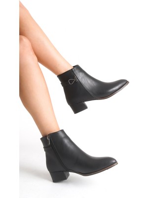 Limeo Kadın Alçak Topuk Metal Detaylı Bilek Boy Fermuarlı Bot Bootie