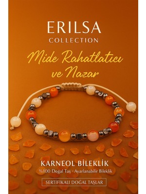 Erilsa Sertifikalı Mide Rahatlatıcı ve Nazar Enerji Dengeleme Bilekliği - Karneol Karnelyan Akik Terahertz