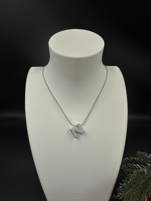 Stainless Steel Gümüş Renk Taşlı N Harfi Kolye