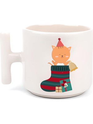 Noel Çorapları Içinde Sevimli Kedi Yılbaşı Merry Christmas T Kulp Motto Kahve, Çay Fincanı