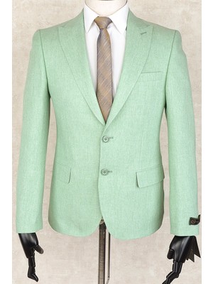 Jan Carlucci Sivri Yaka -Iki  Düğme Çift Yırtmaç Slimfit Drop 6 Ceket-Açık Yeşil