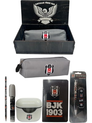 Me Çanta Beşiktaş Orjinal Lisanslı Beyaz Air Kalemtraş Ahşap Kutulu 6'lı Kırtasiye Seti