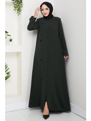 Gizli Patlı Taşlı Ferace Haki HM2851