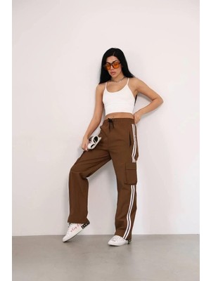 Rawea Fashion Praşut Kumaş Kargo Çeplı Baggy Esofman - Kahve