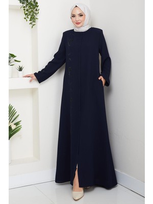 Gizli Patlı Taşlı Ferace Lacivert HM2851