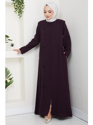 Gizli Patlı Taşlı Ferace Mürdüm HM2851