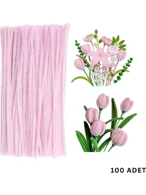 Roco Paper Co. Pastel Pembe Şönil Tel, El Işi ve Hobi İçin 100 Adet, 6 mm Kalınlık, 30 cm Uzunluk