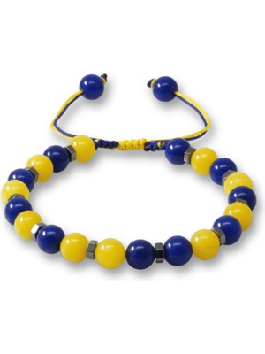 Tesbihane Makrome Örgülü Küre Kesim Sarı Lacivert Jade Hematit Doğaltaş Erkek Taraftar Bileklik