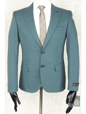 Jan Carlucci Sivri Yaka -2 Düğme Çift Yırtmaç Slimfit Drop 6 Ceket-Yeşil