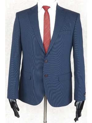 Jan Carlucci Yünlü Erkek Slimfit Mono Yaka Lacivert Drop 6 Tek Ceket