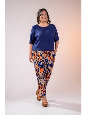 Roxxlen Kadın 333974 Beli Lastikli Boru Paça Lacivert Pantolon