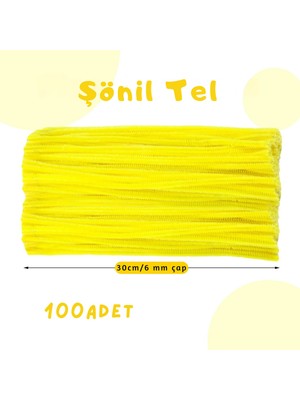 Roco Paper Co. Şönil Tel, El Işi, Dıy, Hobi ve Çiçek Yapım Teli, Sarı, 100 Adet, 6 mm - 30 cm