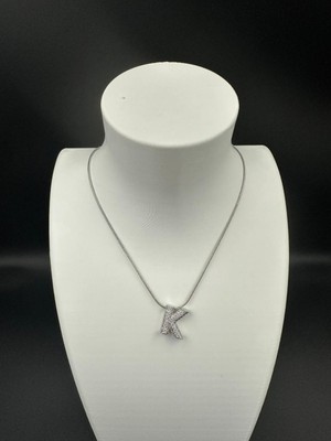 Stainless Steel Gümüş Renk Taşlı K Harfi Kolye