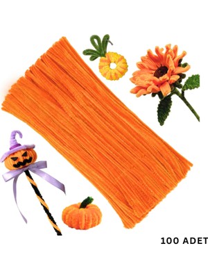 Roco Paper Co. Şönil Tel, El Işi, Dıy, Hobi ve Çiçek Yapım Teli, Turuncu, 100 Adet, 6 mm - 30 cm