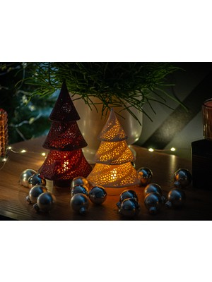 Yılbaşı Süsü LED 2'li Set Noel Ağacı, Yılbaşı Ağacı, Dekoratif Biblo Hediyelik LED Mumlar Hediye